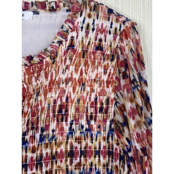 Rose + Olive Size XL Colorful Print Smocked Popover Top Boho Peasant Orange Red - Picture 3 of 12